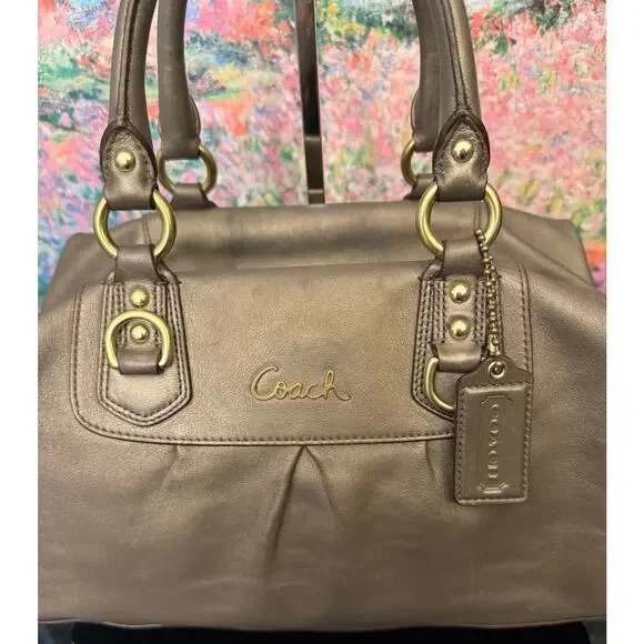GUC Coach F15447 Ashley Satchel in Olive/Bronze Leather - Picture 9 of 13